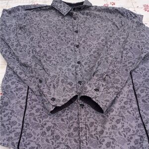 INC InternationalConcepts XLMen'sFloralPrint LngslShirtGrey ButtonUp100% Cotton.